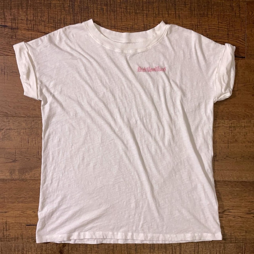 AllSaints Rolled Sleeve Tee Mens M White Minimalist Allright Allgood Graphic